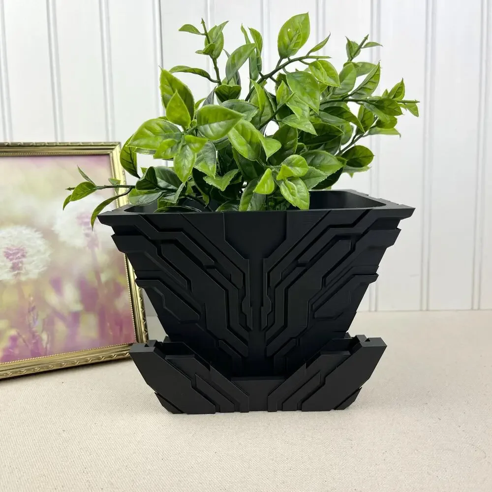 Futuristic Geometric Planter Pot, Uplink Planter, Circuit Board Design, Indoor